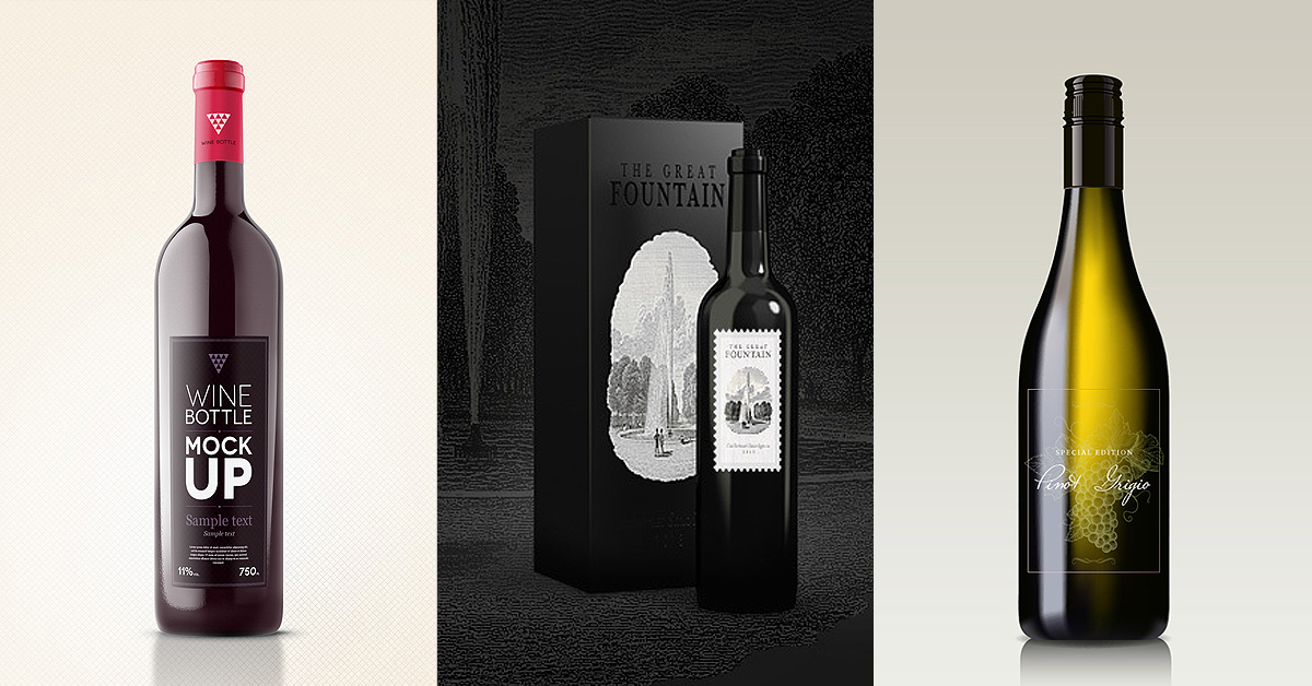 Download free wine bottle psd mockups preview PSD Mockup Templates