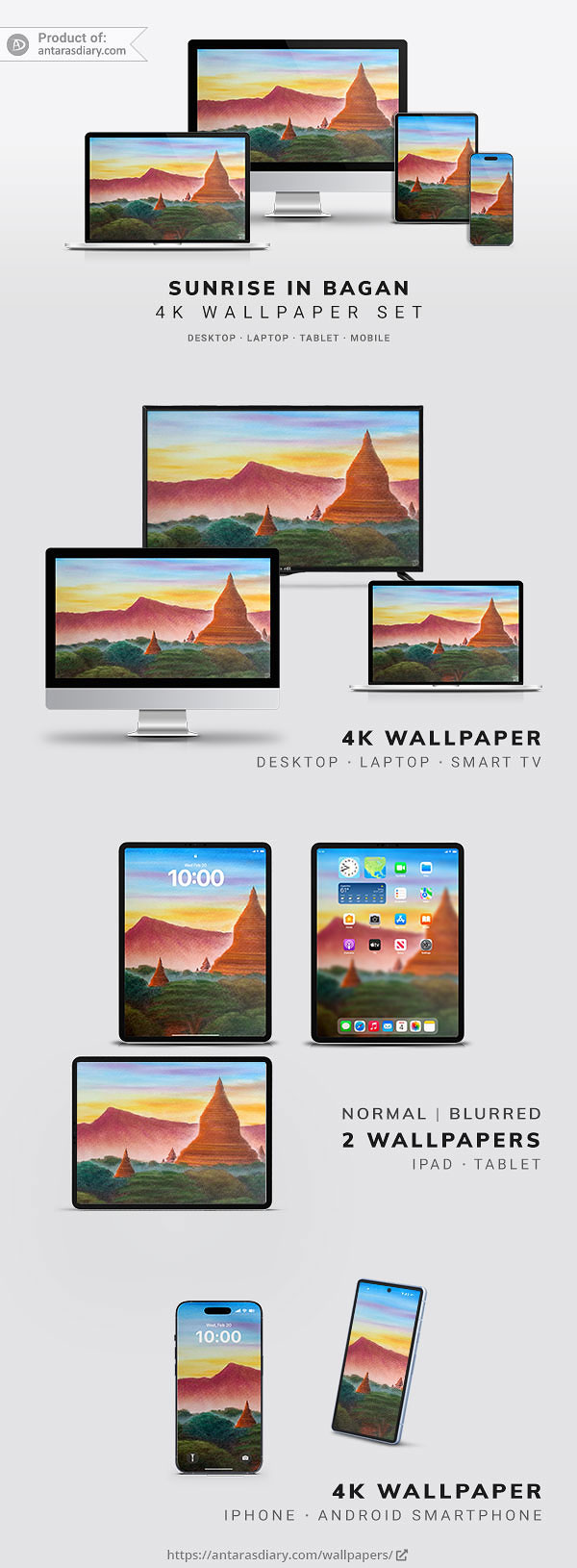 Sunrise in Bagan – Digital Wallpaper Set